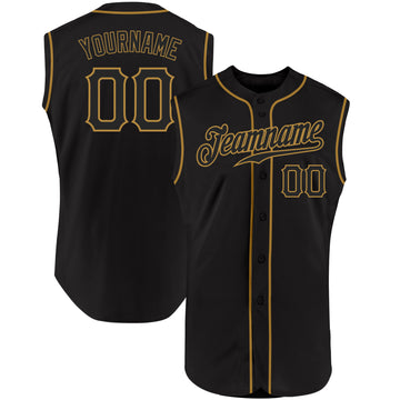 Custom Black Black-Old Gold Authentic Sleeveless Baseball Jersey