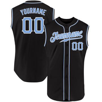 Custom Black Light Blue-White Authentic Sleeveless Baseball Jersey