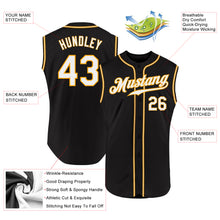 Load image into Gallery viewer, Custom Black White-Gold Authentic Sleeveless Baseball Jersey
