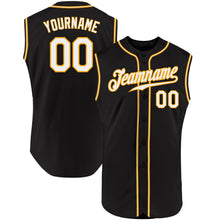 Load image into Gallery viewer, Custom Black White-Gold Authentic Sleeveless Baseball Jersey
