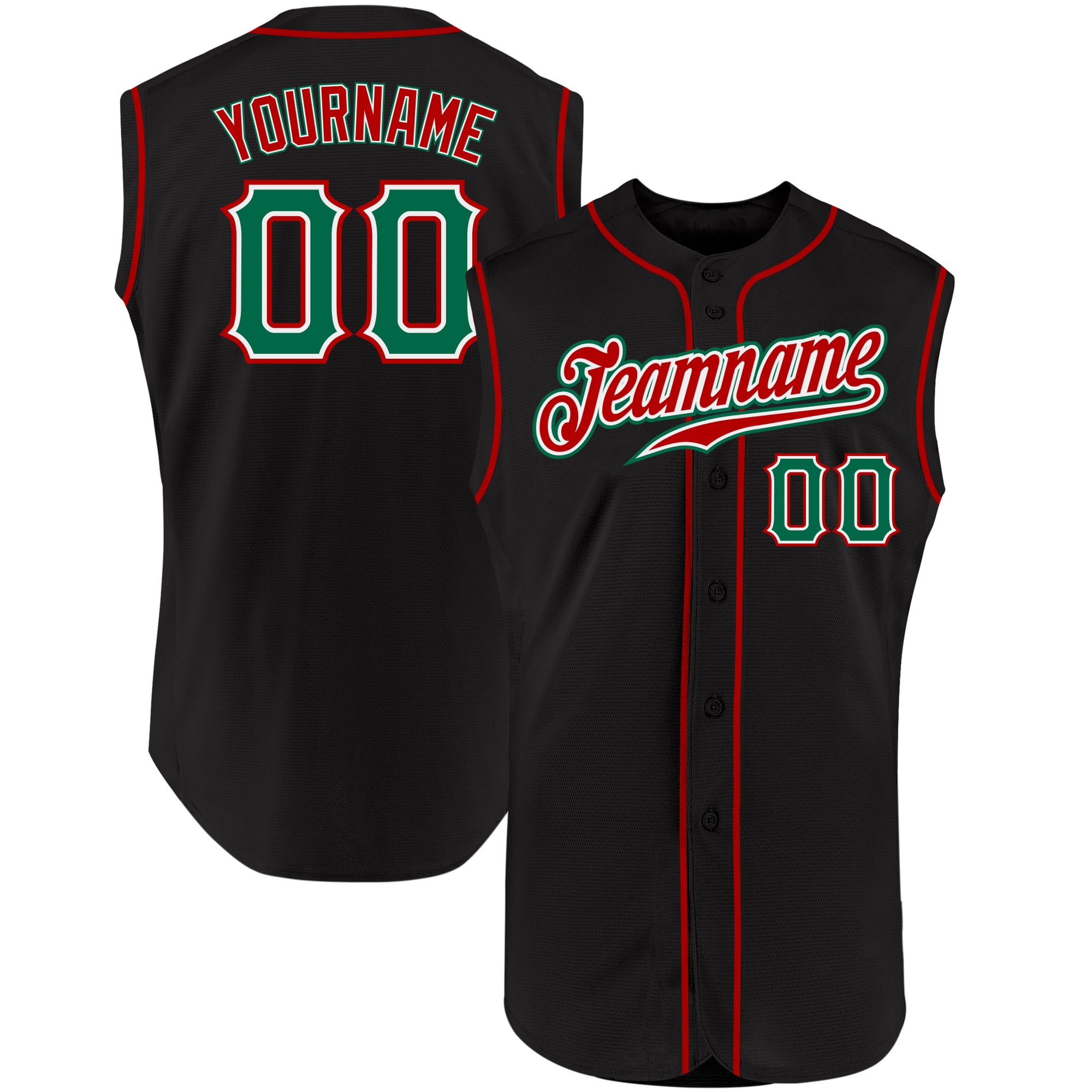 Custom Black Kelly Green-Red Authentic Sleeveless Baseball Jersey Fast  Shipping – FiitgCustom