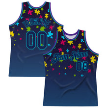 Load image into Gallery viewer, Custom Black Navy-Teal 3D Pattern Design Autism Awareness Puzzle Pieces Authentic Basketball Jersey
