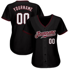 Load image into Gallery viewer, Custom Black White-Crimson Authentic Baseball Jersey
