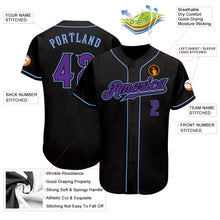 Load image into Gallery viewer, Custom Black Purple-Light Blue Authentic Baseball Jersey

