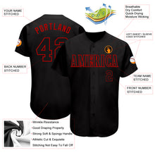 Load image into Gallery viewer, Custom Black Black-Red Authentic Baseball Jersey
