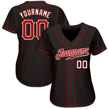 Custom Black Red Pinstripe Red-White Authentic Baseball Jersey