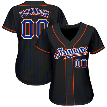 Custom Black Royal Pinstripe Royal-Orange Authentic Baseball Jersey