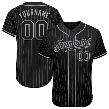 Custom Black Gray Pinstripe Black-Gray Authentic Baseball Jersey