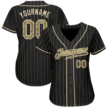 Custom Black Cream Pinstripe Camo-Cream Authentic Baseball Jersey