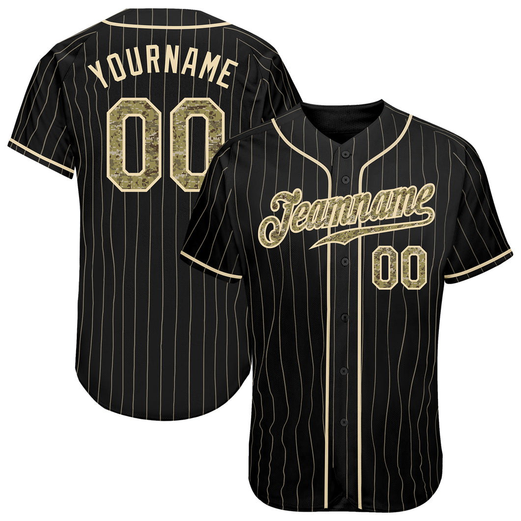 Custom Black Cream Pinstripe Camo-Cream Authentic Baseball Jersey