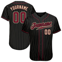 Load image into Gallery viewer, Custom Black Cream Pinstripe Crimson-Cream Authentic Baseball Jersey
