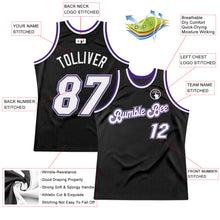 Load image into Gallery viewer, Custom Black White-Purple Authentic Throwback Basketball Jersey
