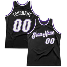 Load image into Gallery viewer, Custom Black White-Purple Authentic Throwback Basketball Jersey
