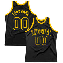 Load image into Gallery viewer, Custom Black Black-Gold Authentic Throwback Basketball Jersey
