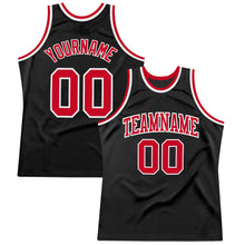 Load image into Gallery viewer, Custom Black Red-White Authentic Throwback Basketball Jersey
