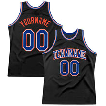 Load image into Gallery viewer, Custom Black Royal-Orange Authentic Throwback Basketball Jersey
