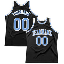 Load image into Gallery viewer, Custom Black Light Blue-White Authentic Throwback Basketball Jersey
