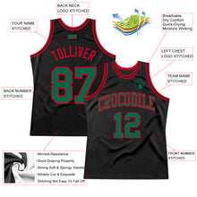Load image into Gallery viewer, Custom Black Kelly Green-Red Authentic Throwback Basketball Jersey
