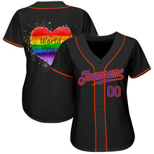 Load image into Gallery viewer, Custom Black Purple-Orange Rainbow Colored Heart For World Pride LGBT Authentic Baseball Jersey
