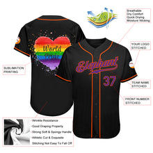 Load image into Gallery viewer, Custom Black Purple-Orange Rainbow Colored Heart For World Pride LGBT Authentic Baseball Jersey
