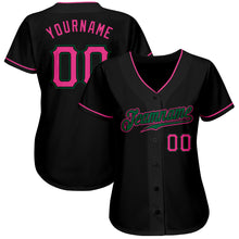 Load image into Gallery viewer, Custom Black Pink-Kelly Green Authentic Baseball Jersey
