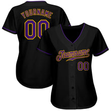 Load image into Gallery viewer, Custom Black Purple-Gold Authentic Baseball Jersey
