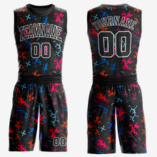 Load image into Gallery viewer, Custom Black Black-Light Blue Round Neck Sublimation Basketball Suit Jersey
