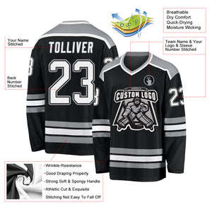 Custom Black White-Gray Hockey Jersey