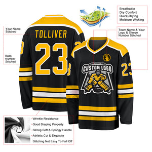 Custom Black Gold-White Hockey Jersey