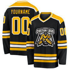 Load image into Gallery viewer, Custom Black Gold-White Hockey Jersey
