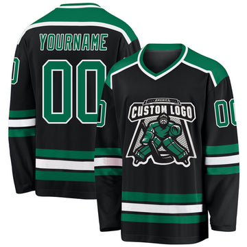 Custom Black Kelly Green-White Hockey Jersey