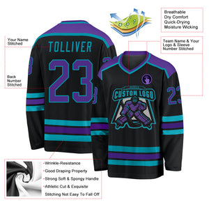 Custom Black Purple-Teal Hockey Jersey