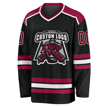 Custom Black Maroon-White Hockey Jersey