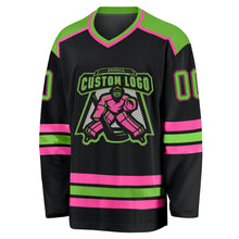 Load image into Gallery viewer, Custom Black Neon Green-Pink Hockey Jersey
