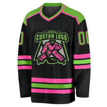 Load image into Gallery viewer, Custom Black Neon Green-Pink Hockey Jersey
