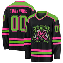 Load image into Gallery viewer, Custom Black Neon Green-Pink Hockey Jersey
