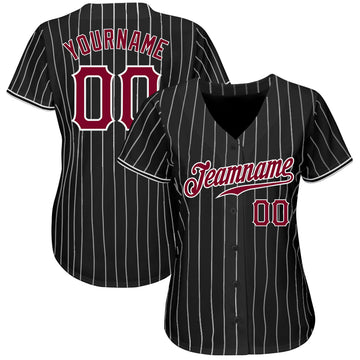 Custom Black White Pinstripe Maroon-White Authentic Baseball Jersey