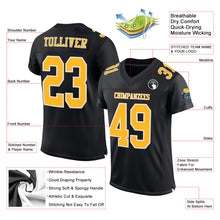 Load image into Gallery viewer, Custom Black Gold-White Mesh Authentic Football Jersey
