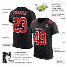 Load image into Gallery viewer, Custom Black Fire Red-White Mesh Authentic Football Jersey
