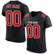 Load image into Gallery viewer, Custom Black Fire Red-White Mesh Authentic Football Jersey
