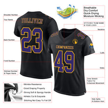 Load image into Gallery viewer, Custom Black Purple-Gold Mesh Authentic Football Jersey
