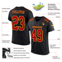 Load image into Gallery viewer, Custom Black Red-Gold Mesh Authentic Football Jersey
