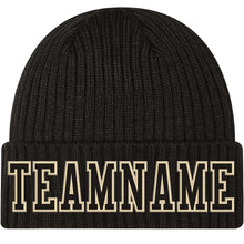 Load image into Gallery viewer, Custom Black Black-Cream Stitched Cuffed Knit Hat
