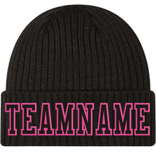 Load image into Gallery viewer, Custom Black Black-Pink Stitched Cuffed Knit Hat
