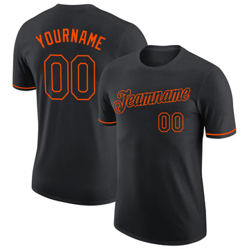 Custom Black Black-Orange Performance T-Shirt