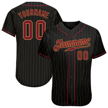 Custom Black Old Gold Pinstripe Crimson-Old Gold Authentic Baseball Jersey