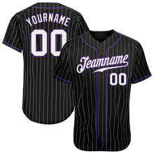 Load image into Gallery viewer, Custom Black White Pinstripe White-Purple Authentic Baseball Jersey

