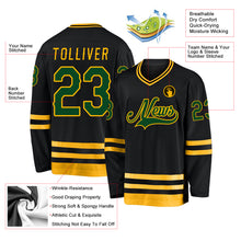 Load image into Gallery viewer, Custom Black Green-Gold Hockey Jersey
