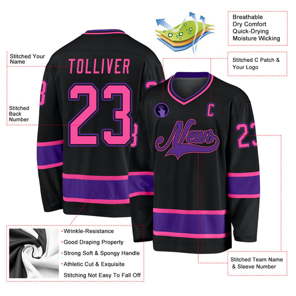 Custom Black Pink-Light Blue Hockey Jersey On Sale – FiitgCustom