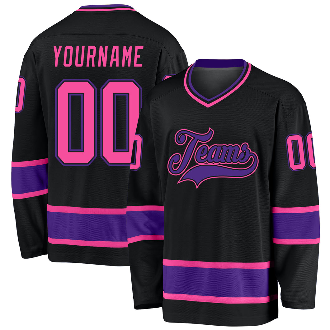 Custom Black White-Purple Hockey Jersey Discount